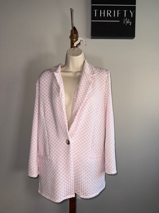 ASOS (8) Pink and White Houndstooth Pattern Blazer