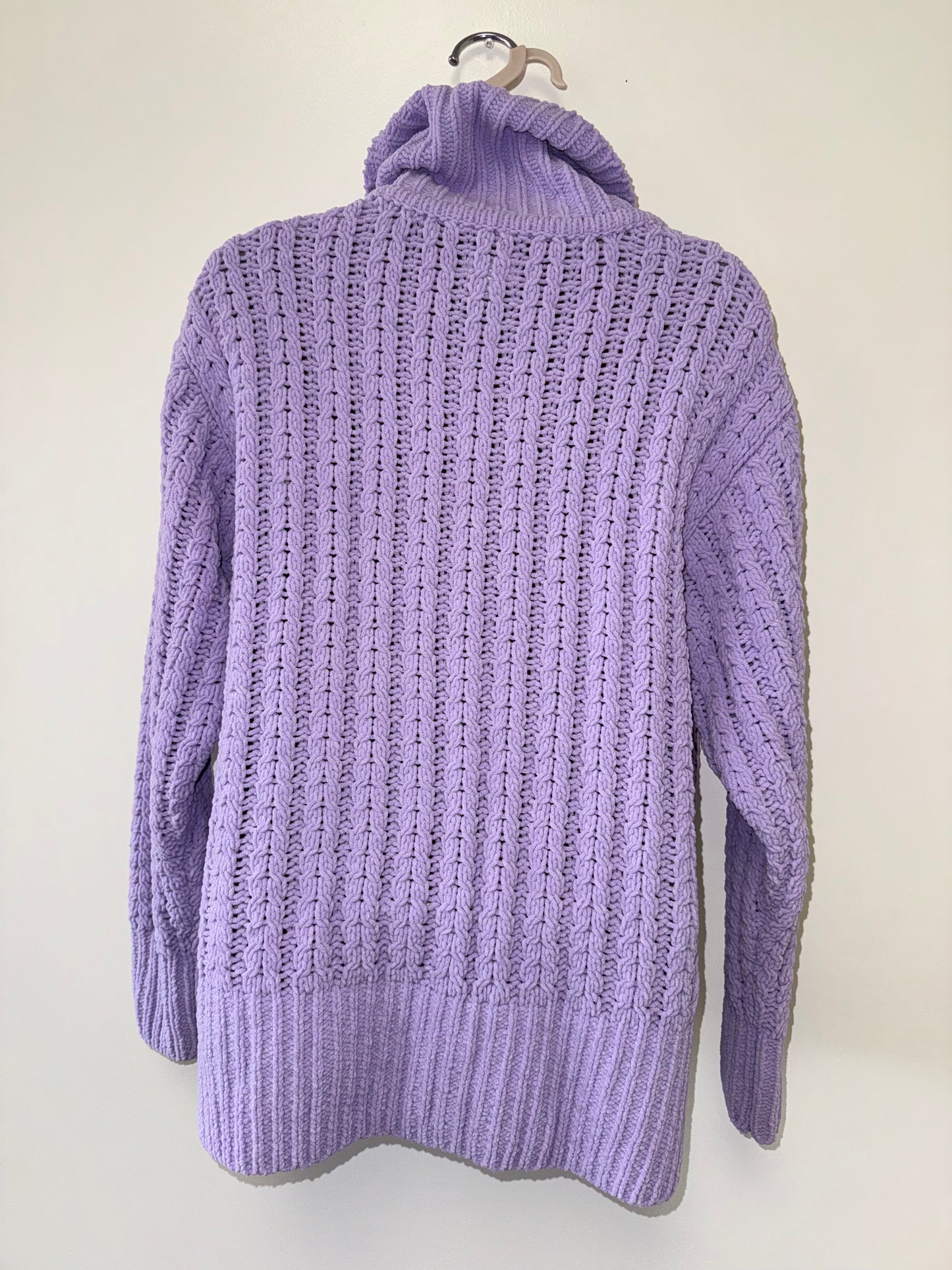 Aerie (Medium) Purple 3/4 Zip Up Soft Knit Pullover with High Neck Fold-Over