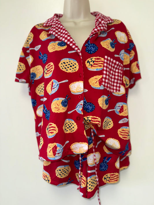 Celebrate Patriotic (Small) Red & Blue American Pie Pj Shorts & Button Up Set