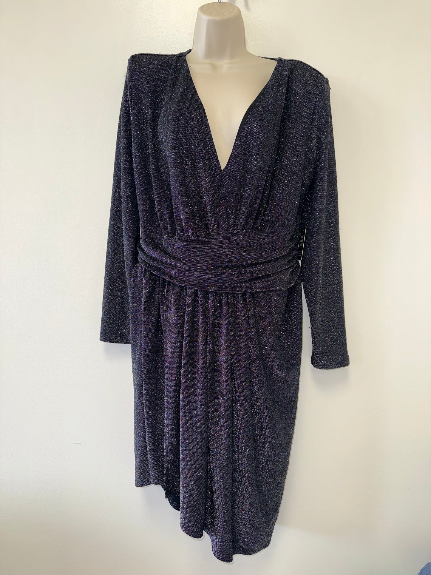 NWT Express (Large) Brand New Black Shimmer Deep V-Neck Long Sleeve Dress