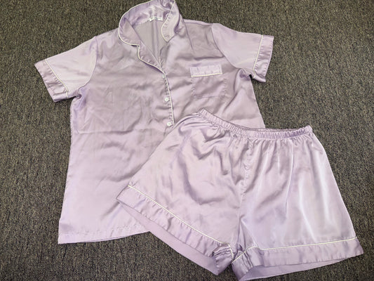 Ekouaer (Large) Purple Polyester Button Up & Shorts PJ Set