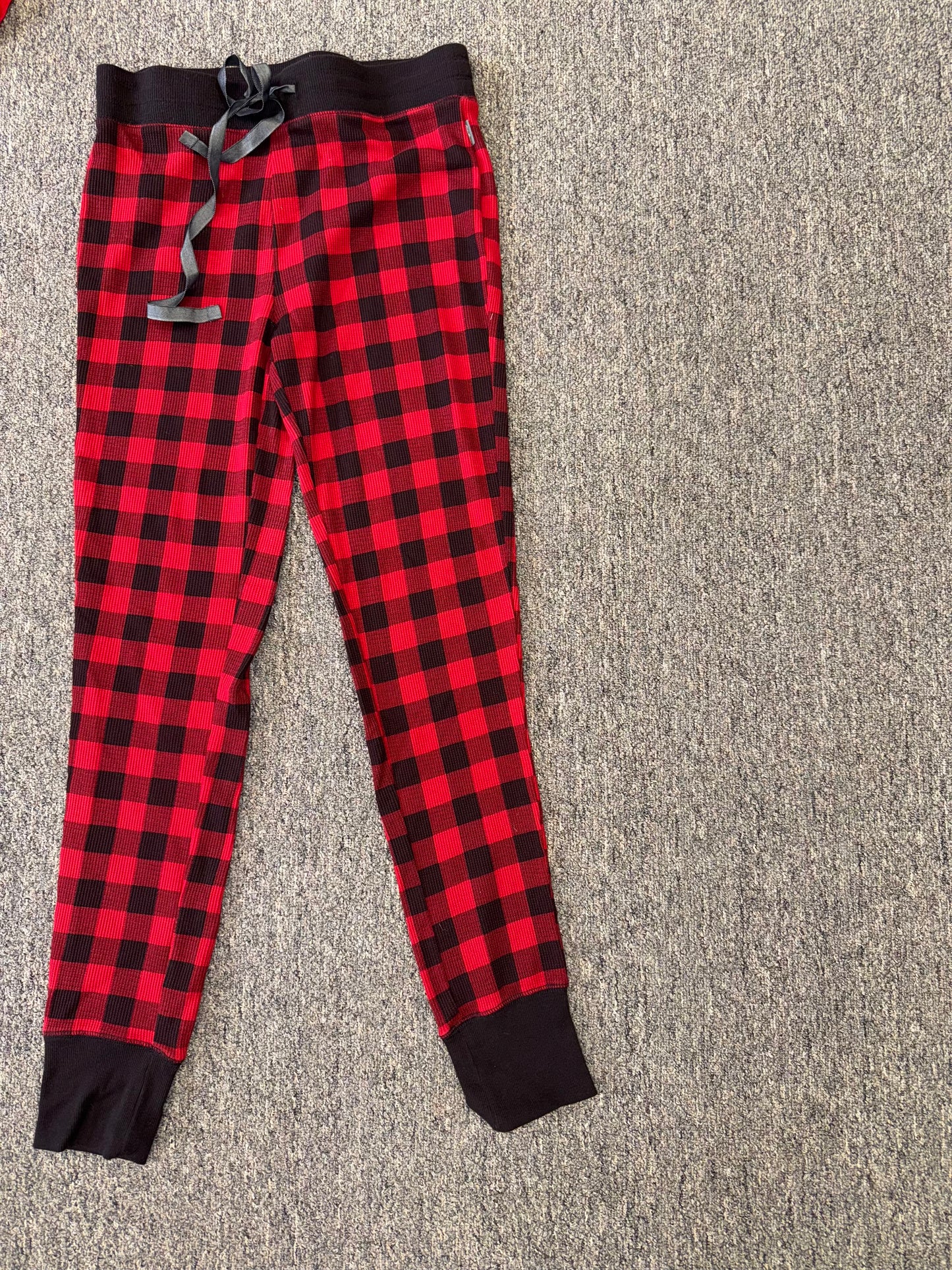 Eddie Bauer (Small) Black & Red Plaid Waffle Knit Jogger Sleepwear PJ Bottoms