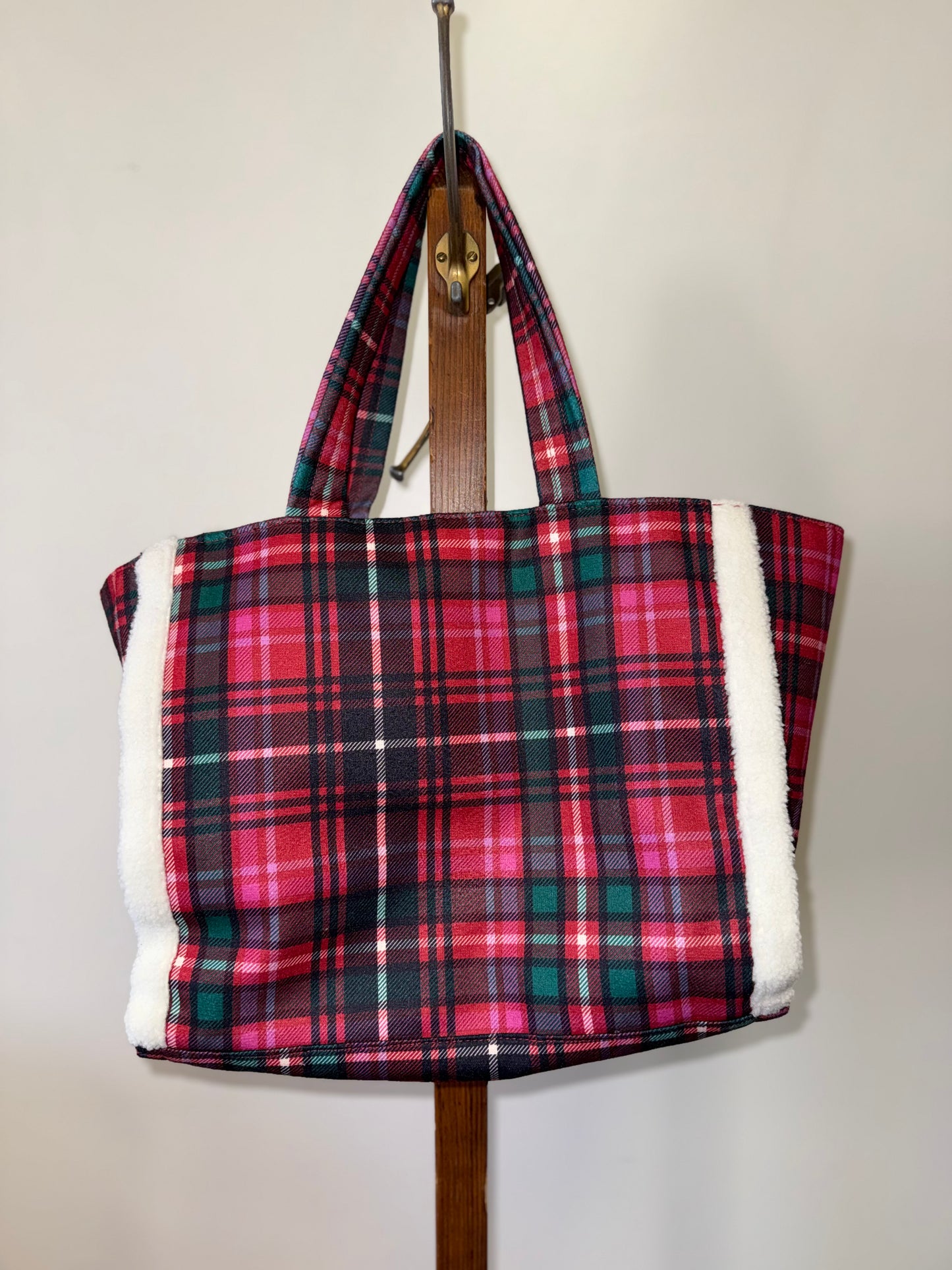 Victoria's Secret Plaid Tote Bag with Sherpa Detail