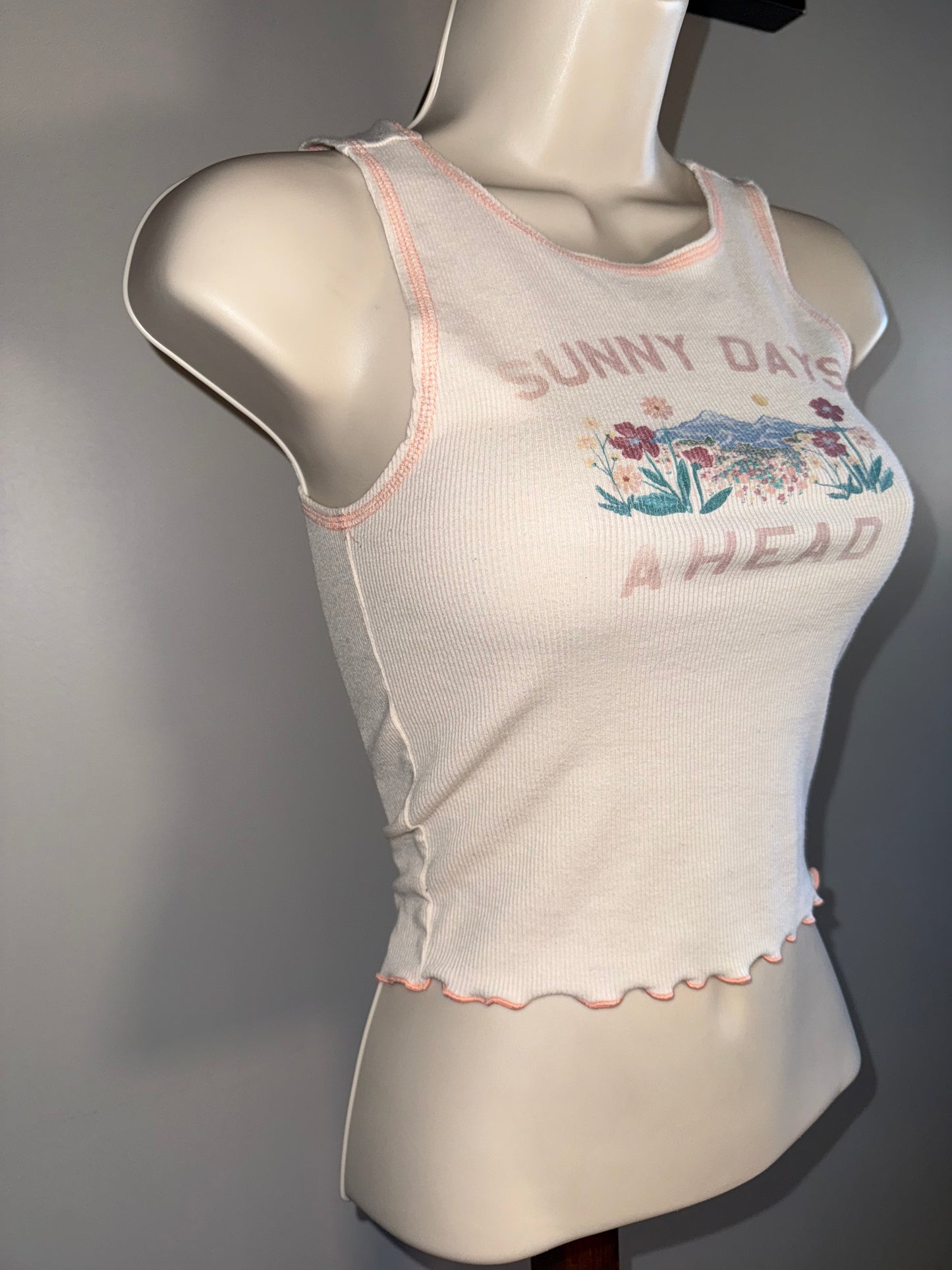 American Eagle (XS) Ribbed Lightweight Cropped Graphic Tank Top