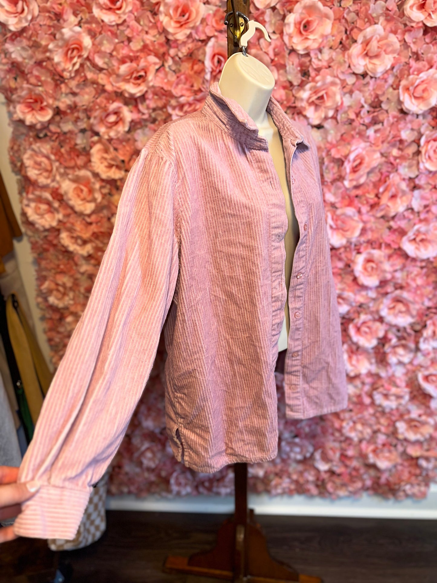 Blair (Large) Vintage Pink Corduroy Ribbed Button Up Shacket