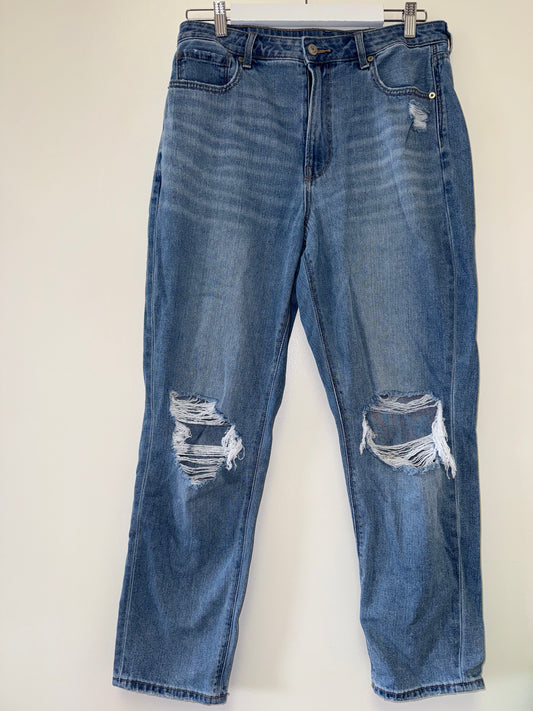 American Eagle (12) Blue Distressed Denim Mom Jeans
