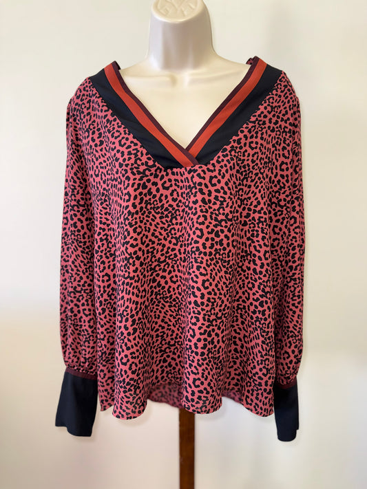 Express (Large) Burnt Orange Cheetah Print V-Neck Blouse
