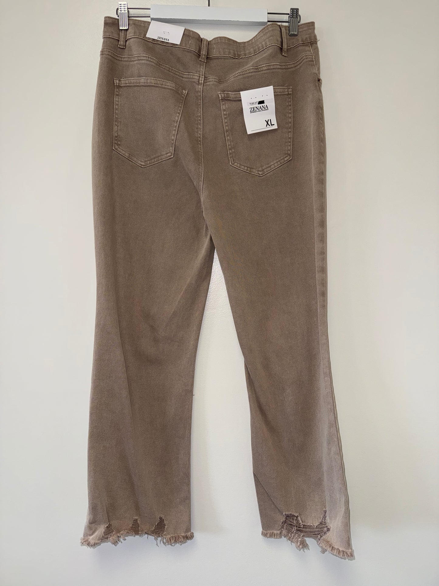 NWT Zenana (XL) Brand New Taupe Distressed Straight-Leg Jeans