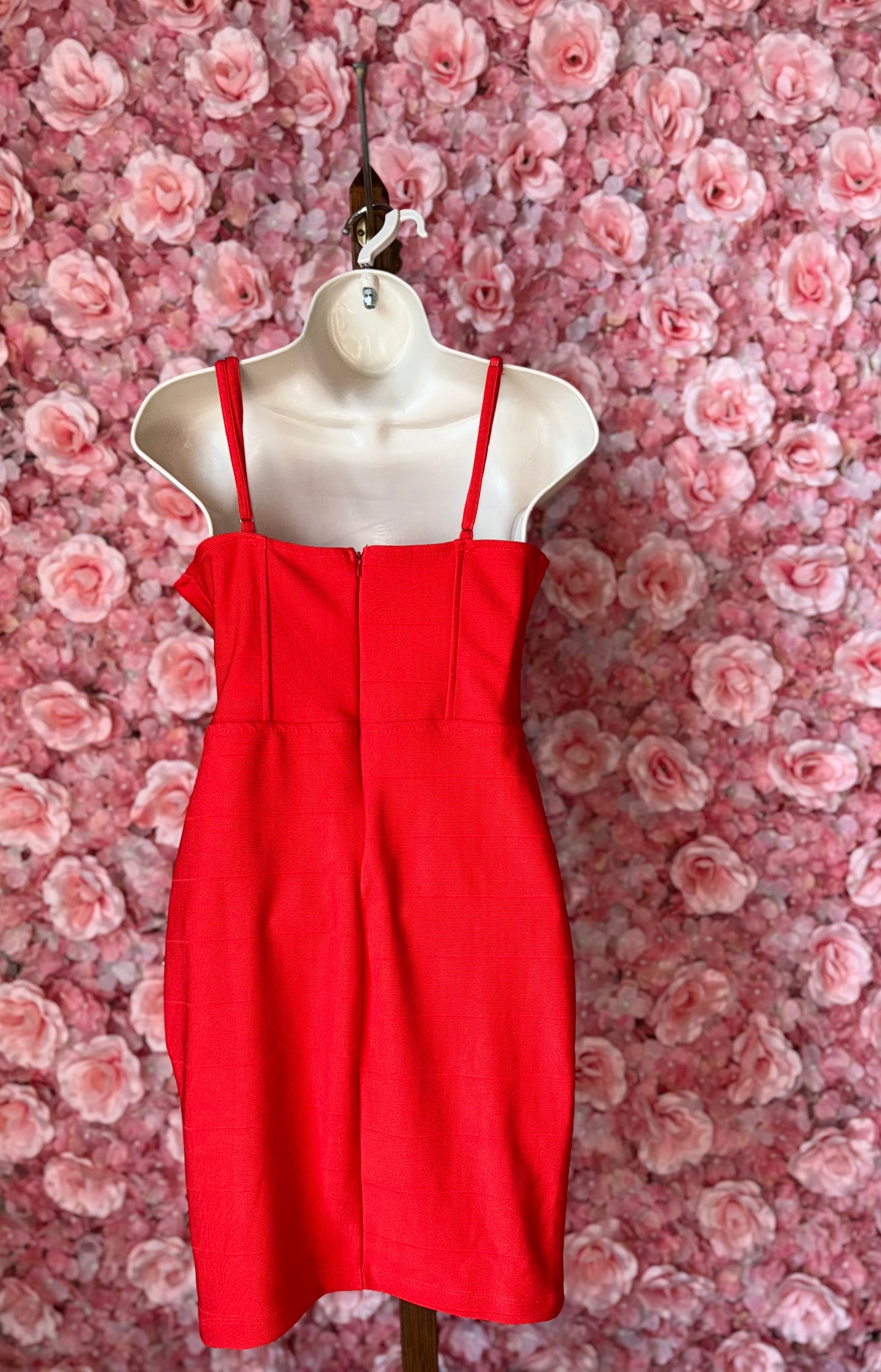 Haute Monde (Small) Bright Orange Spaghetti Strap Midi Form Fitting Dress