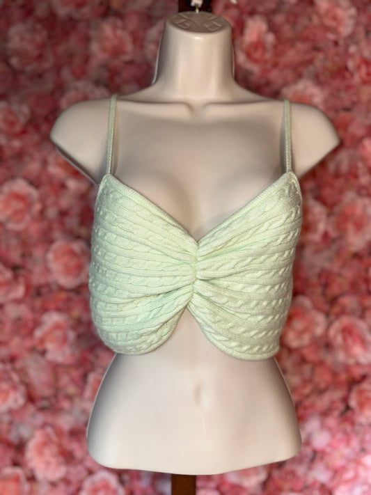 (M/L) Light Green Cable Knit Cropped Tank Top