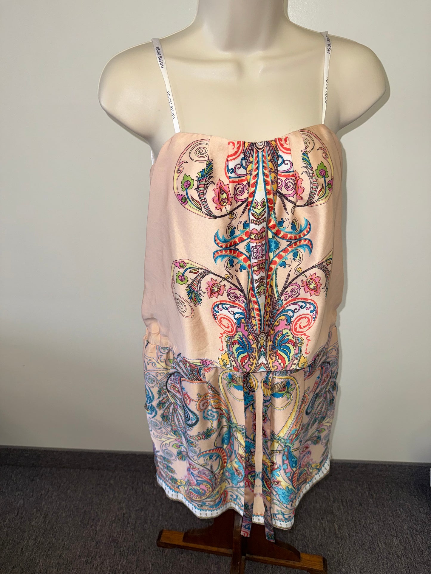 Bisou Bisou (10) Peach Strapless Midi Dress with Colorful Pattern