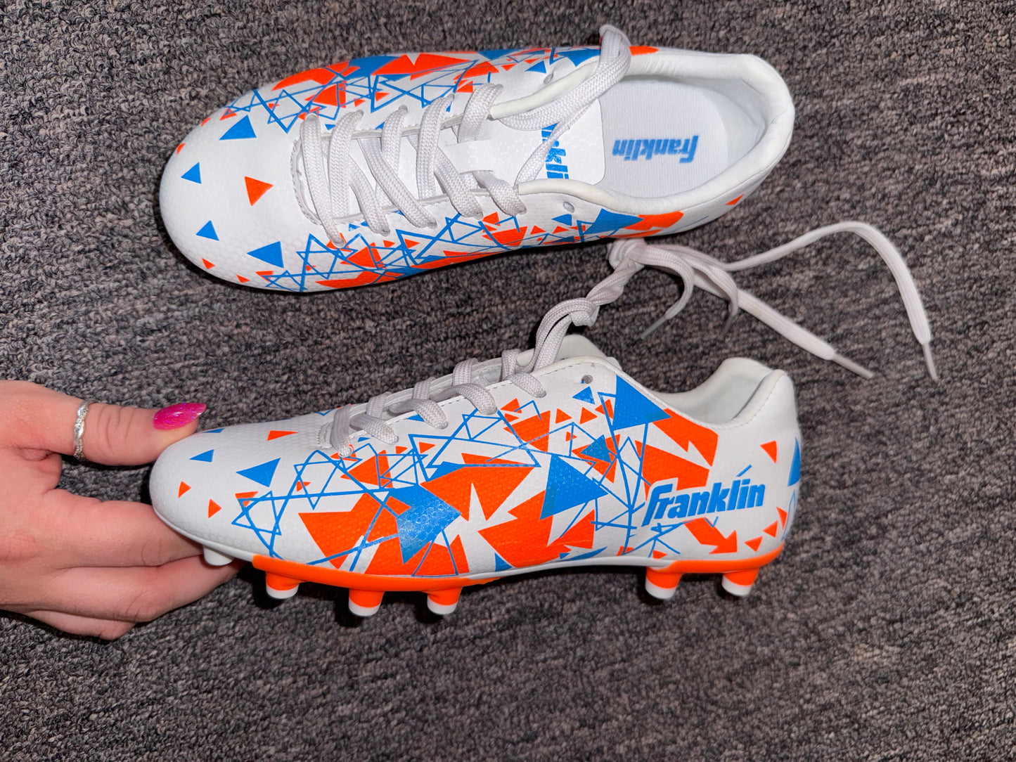 Franklin (4) Brand New White//Orange//Blue Soccer Cleats