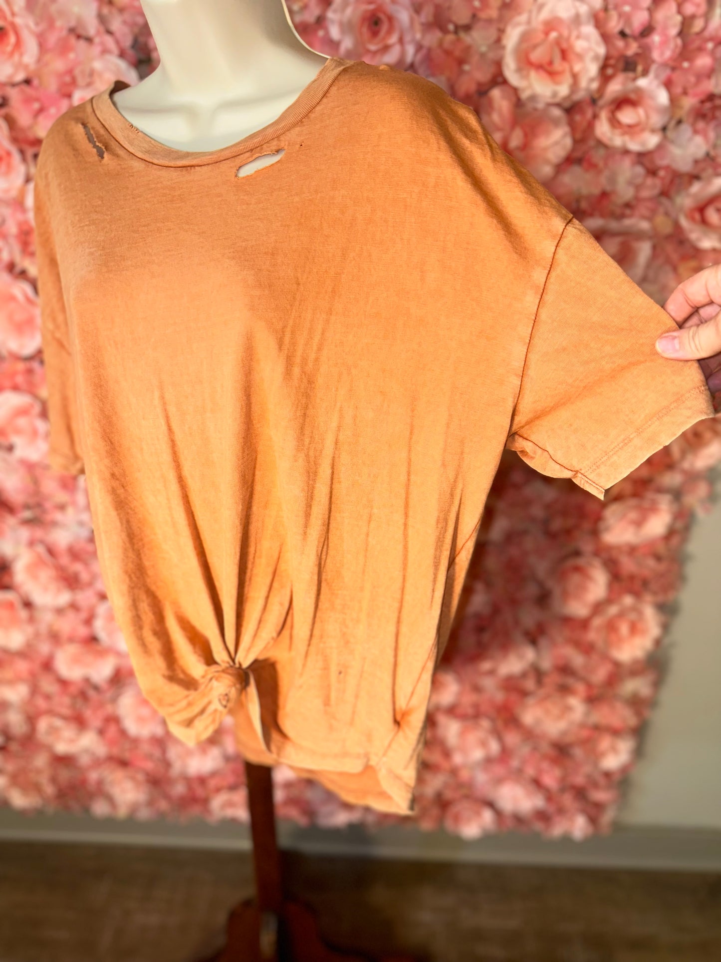 aerie (Large) Burnt Orange Short Sleeve Distressed Ripped Tee