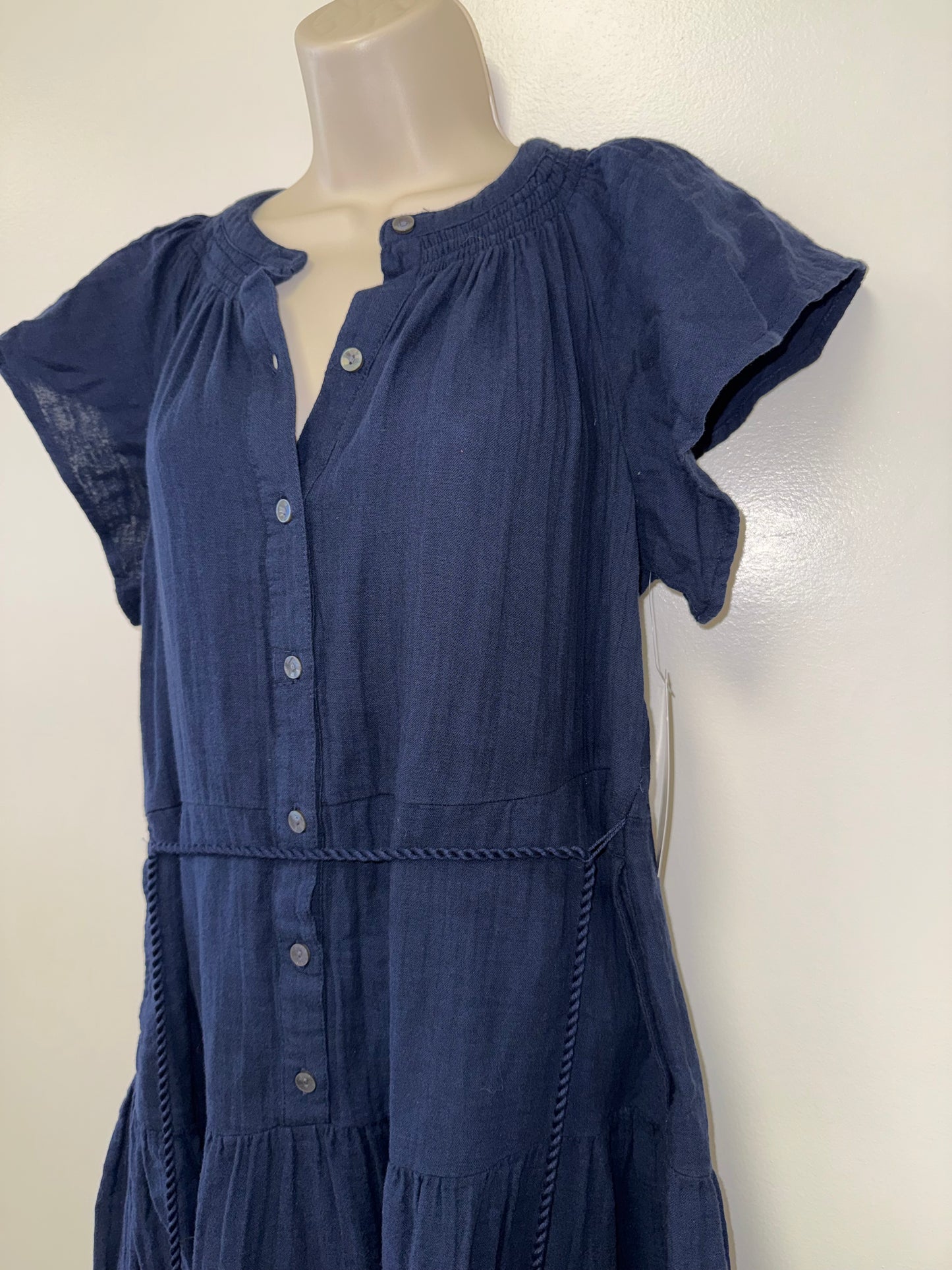 NWT Time & Tru (Medium) Brand New Navy Blue Buttoned Maxi Ruffle Dress